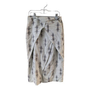 Roomeur Size Medium Wrap Pencil Skirt Green Gray 100% Silk Beaded